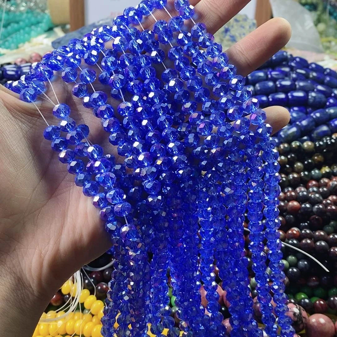 玛瑙/玉髓珠宝半成品合金两条8mm蓝彩奥地利水晶半成品