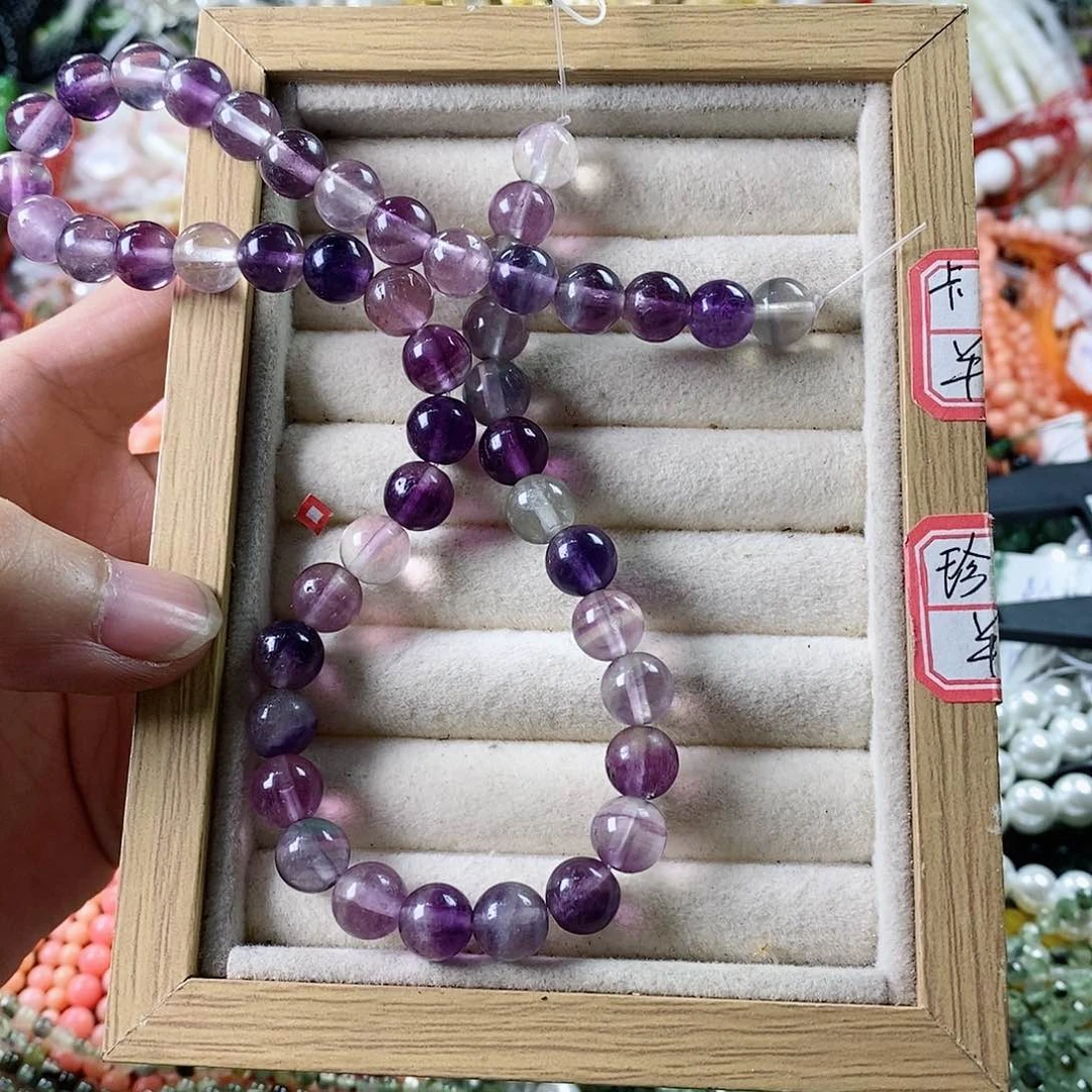 玛瑙/玉髓珠宝半成品合金一条天然紫萤石8mm圆珠