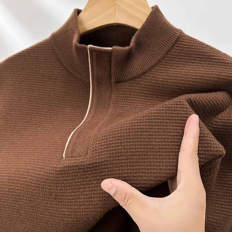 秋冬男士拉链V领520高克重加厚羊毛混纺休闲羊毛衫纯色毛衣