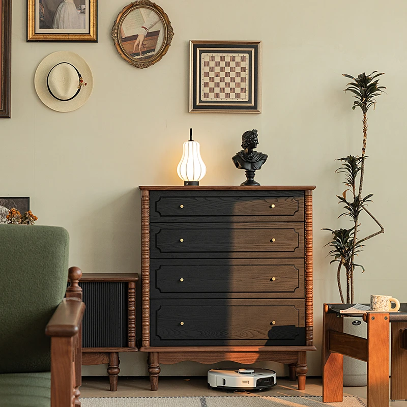 法式复古实木斗柜客厅卧室收纳抽屉置物柜小户型四斗柜