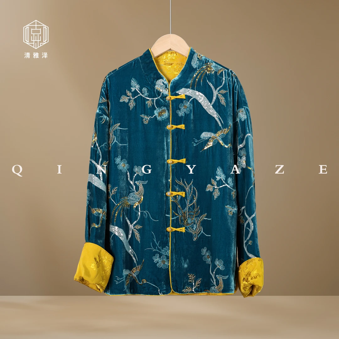 凤凰游！高定真丝丝绒重工刺绣新中式上衣！GZ4449