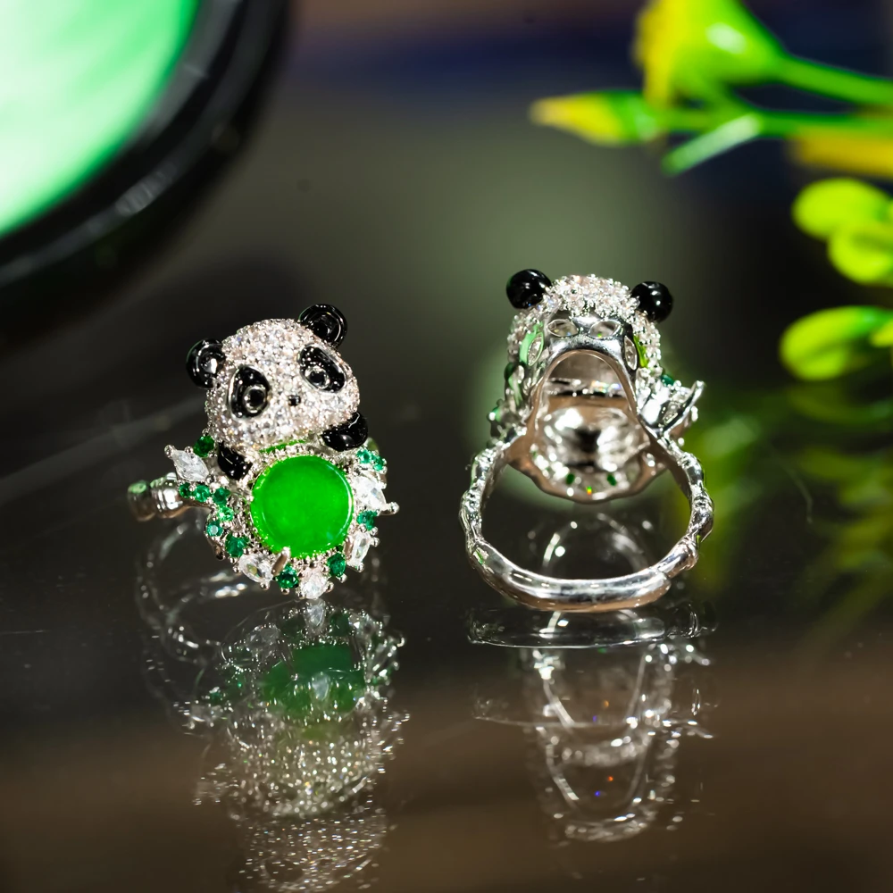 妞妞珠宝-翡翠熊猫戒指百搭轻奢精致可调节多样性发货一件