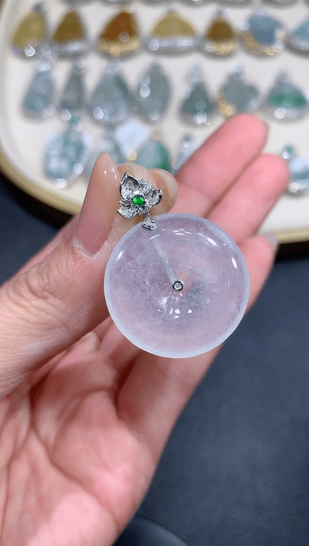 【闪购商品】翡翠吊坠(不含链)18K金镶嵌8-扣子（多样性发货1件）