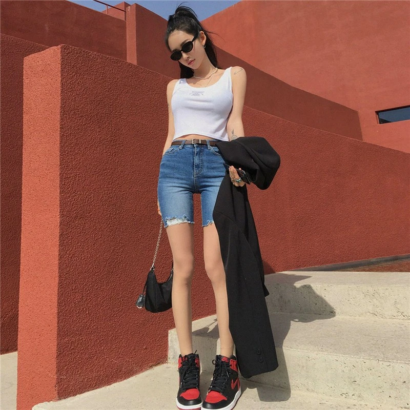 高腰牛仔短裤女夏季薄款2025年新款时尚洋气破洞五分裤子女显瘦