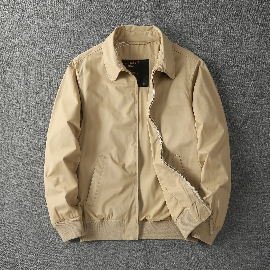 秋冬商务休闲外套男士纯棉翻领修身工装夹克中青年男装百搭上衣潮