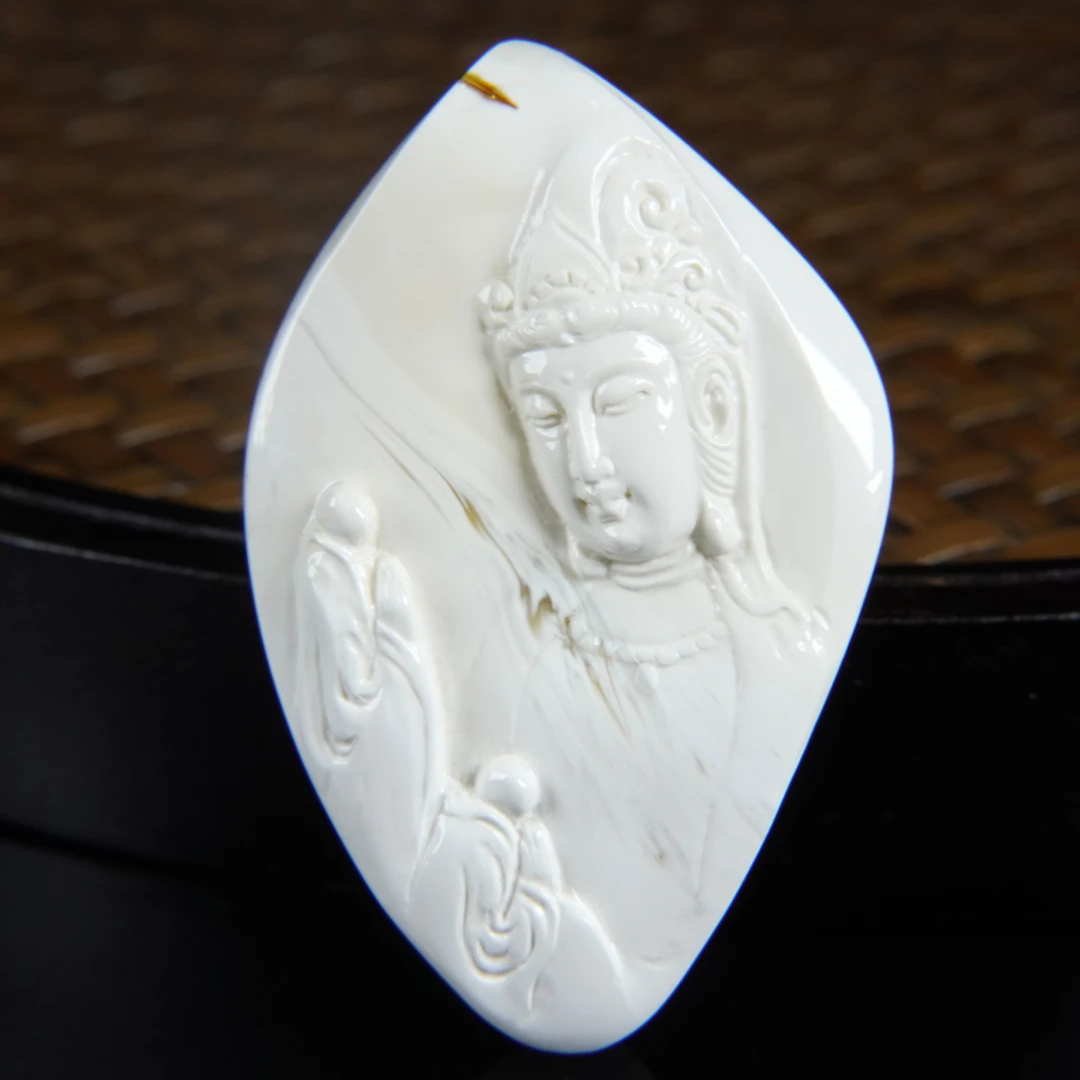 【耀今·悟道观音】漆白蜜蜡金线(详情页看尺寸克重)肖时清大师雕刻