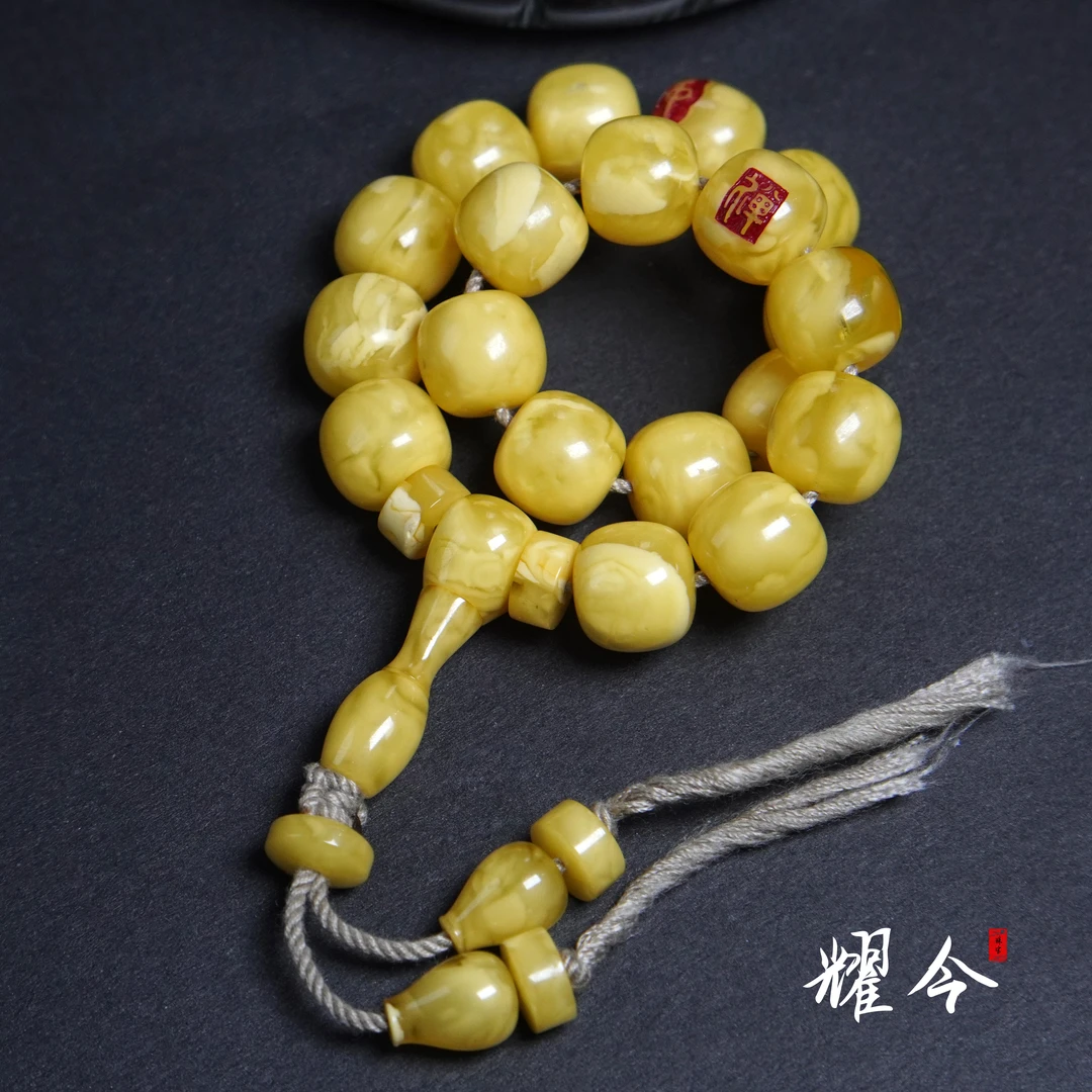 【耀今·氧化同料老型手持手串】（11.8mm·22.7g）蜜蜡精工同料老型