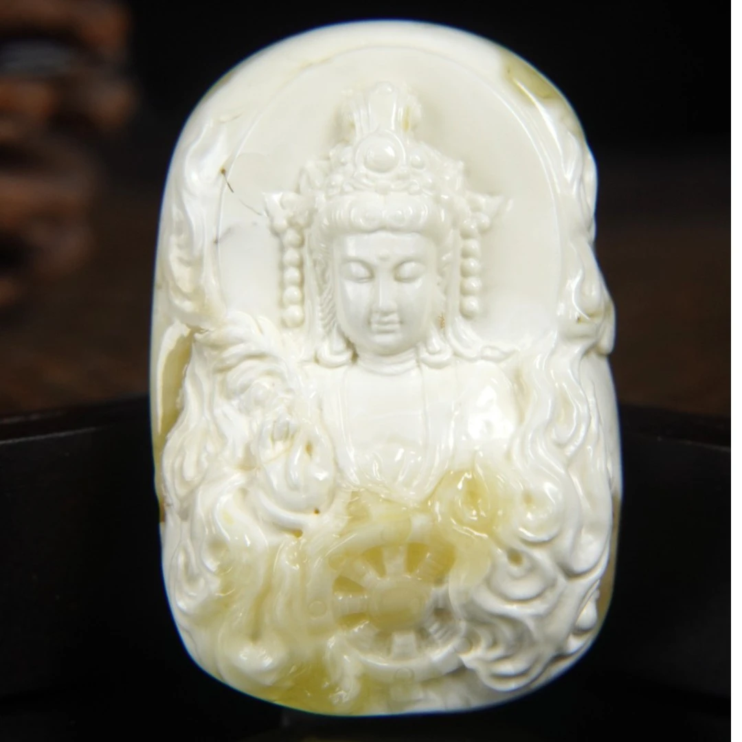 【耀今·自在观音】 金瓷白蜜蜡(详情页看尺寸克重)老果大师雕刻