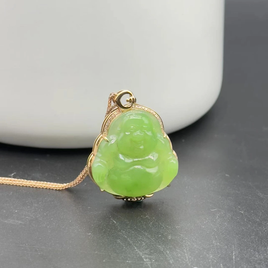一万说/1222和田玉碧玉佛公18K吊坠P1-DZZB