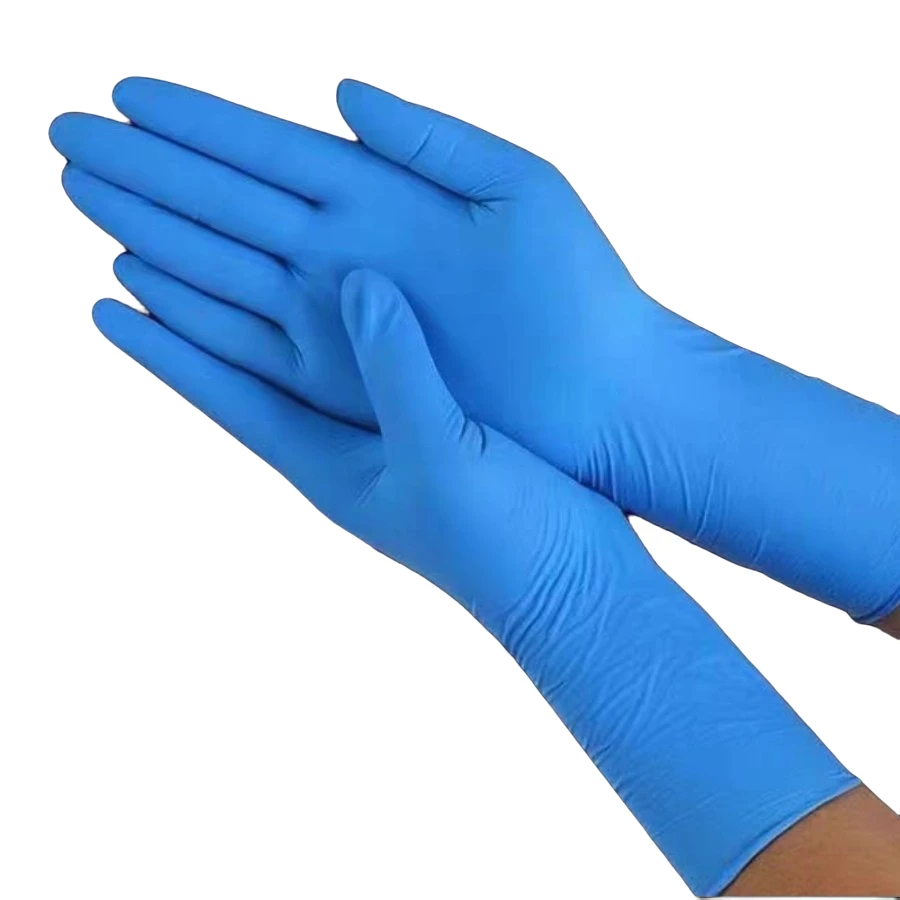 乐鑫成蓝色12寸一次性丁晴耐油防腐蚀防滑耐磨白色手套防油丁腈