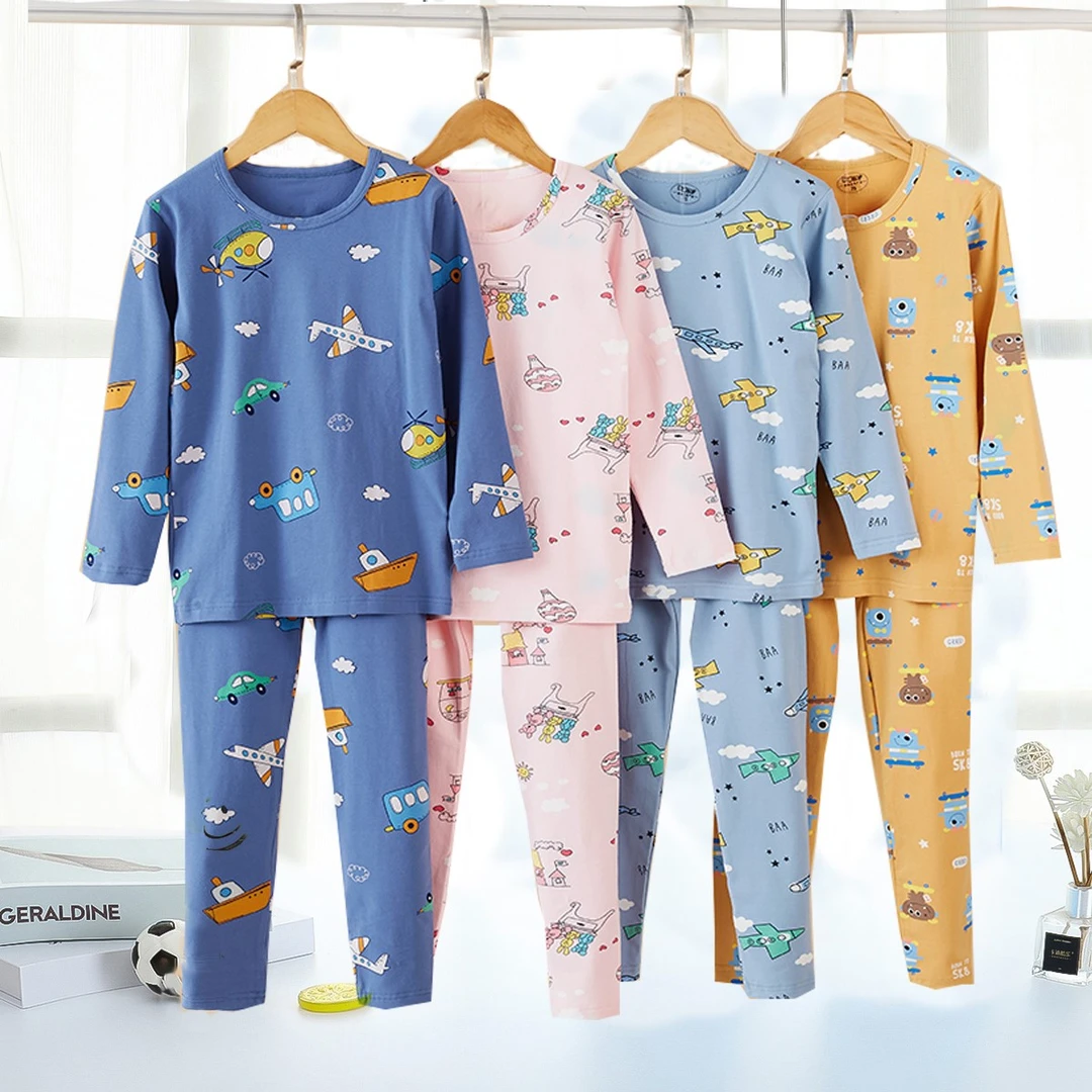 莱卡棉儿童秋衣秋裤套装男童女童中大童春秋弹力棉毛衫裤睡衣裤