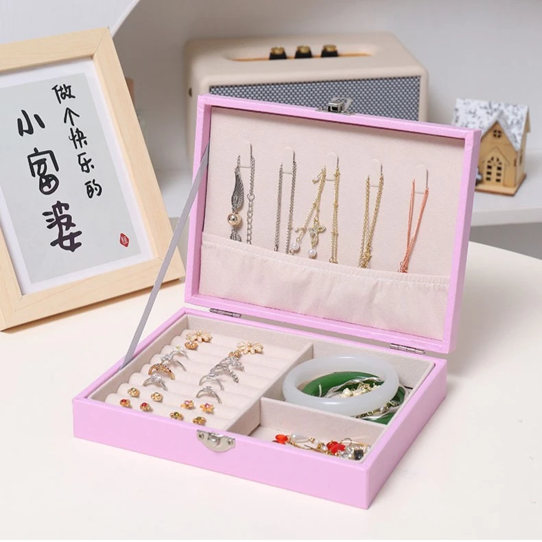 新款皮质首饰收纳盒项链手镯耳环戒指珠宝黄金饰品简约精致收纳盒