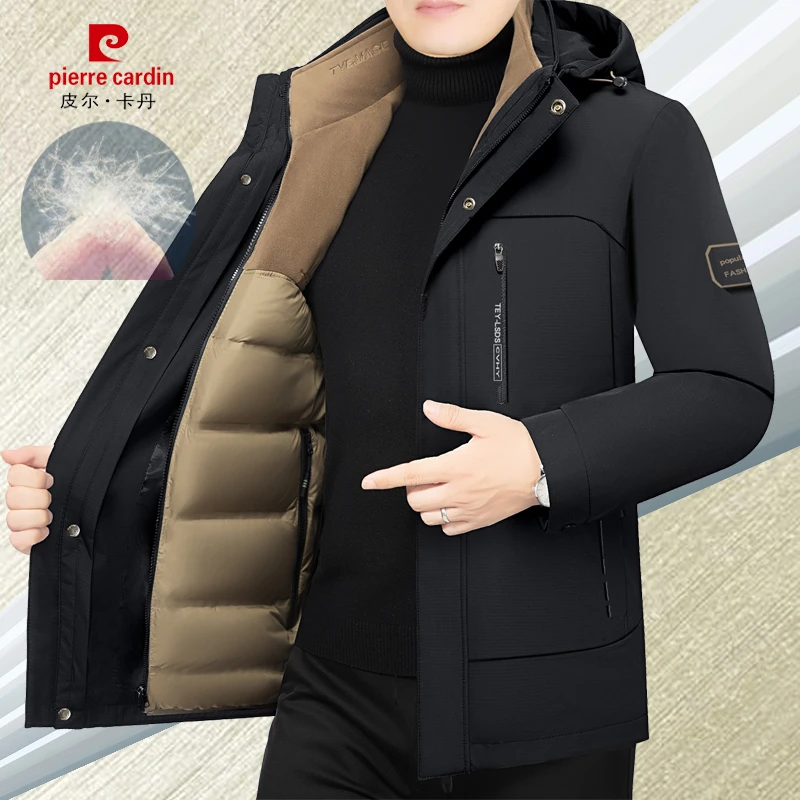 白鸭绒羽绒服男中年短款皮尔卡丹男装可拆卸内胆外套加厚商务休闲