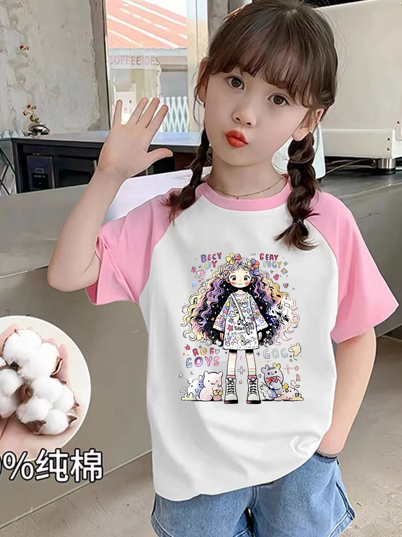 女童夏季洋气百搭网红爆炸头女孩亲子装半袖上衣