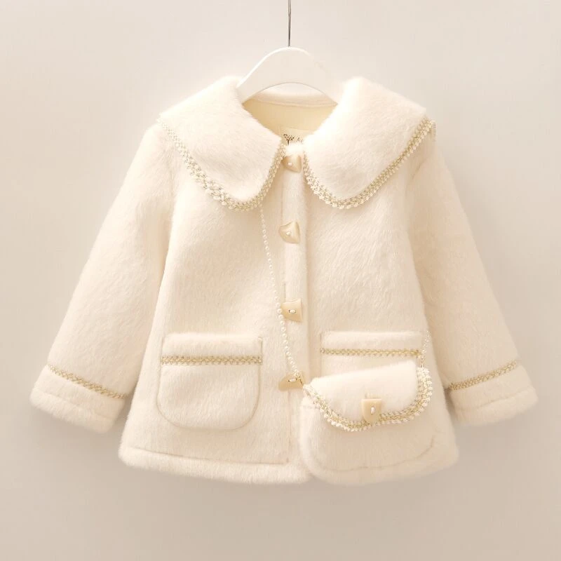 女童冬款外套新款秋冬宝宝加绒儿童小香风皮毛一体中长款加厚上衣