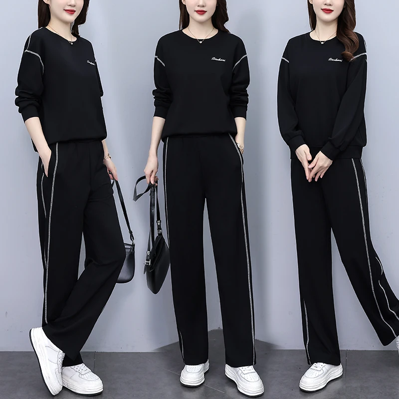 秋季新款长袖大码洋气时尚套装春秋季气质减龄显瘦休闲运动两件套