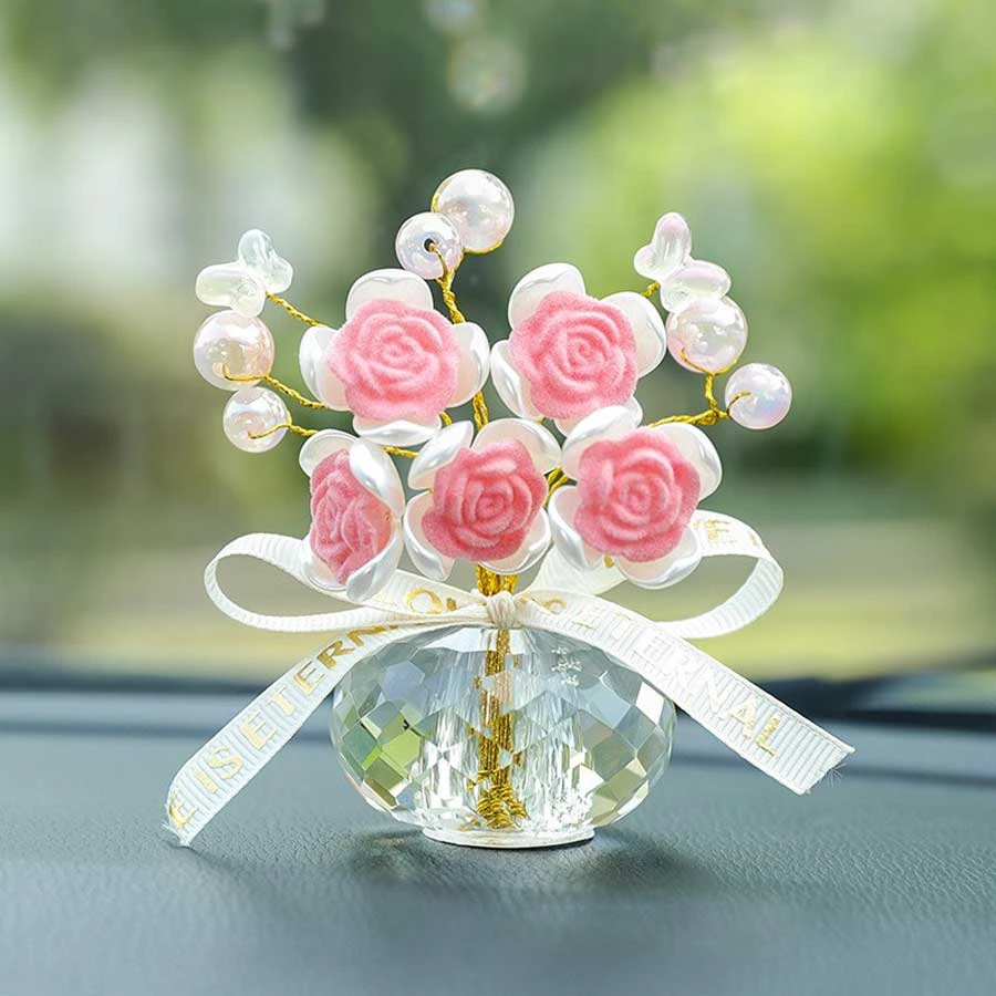 汽车摆件创意高档水晶玫瑰花车载香水座车内装饰用品大全2024新款