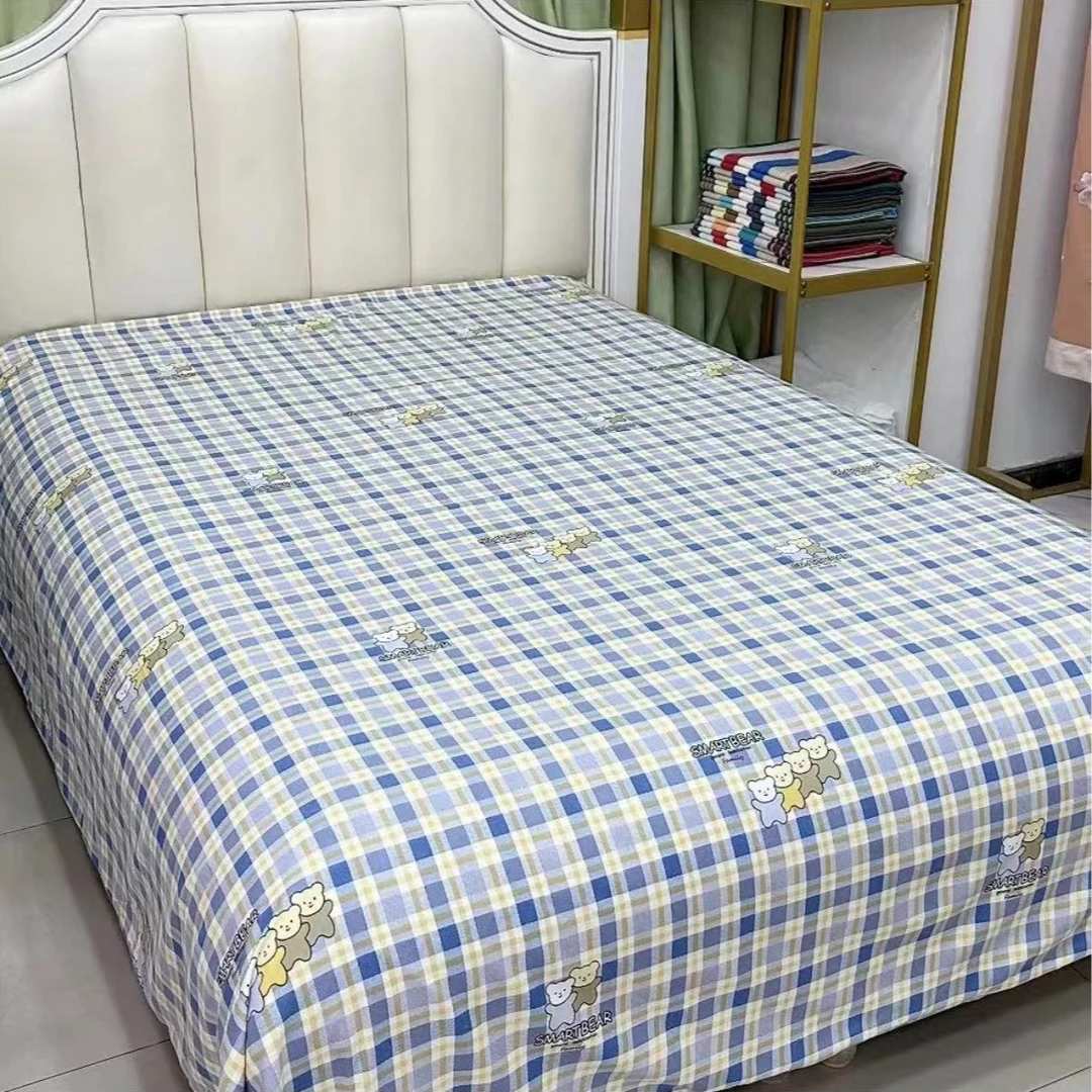 【MS】精品亲肤细纹棉-方格小熊床单（200*230）