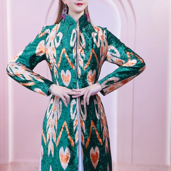 秋季金丝绒长款长袖外套/下摆四片民族风时尚气质秋冬