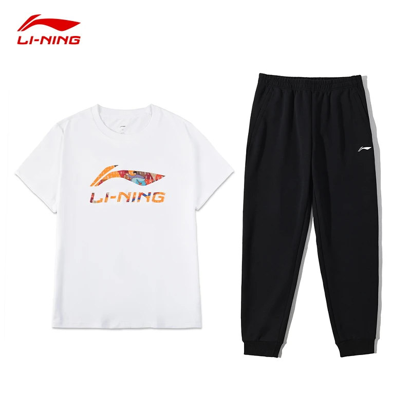 李宁运动套装男短袖T恤运动裤两件套夏季跑步透气上衣宽松长卫裤