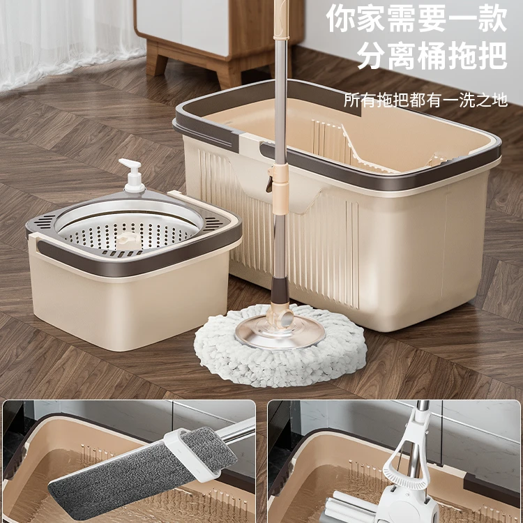 爱格旋转拖把杆通用拖布墩布带桶2020新款家用地拖一拖净甩免手洗