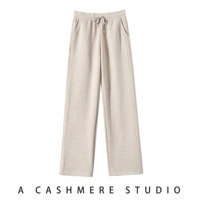 窄版直筒裤秋冬新款醋酸绵羊毛休闲裤女高腰显瘦厚款长裤