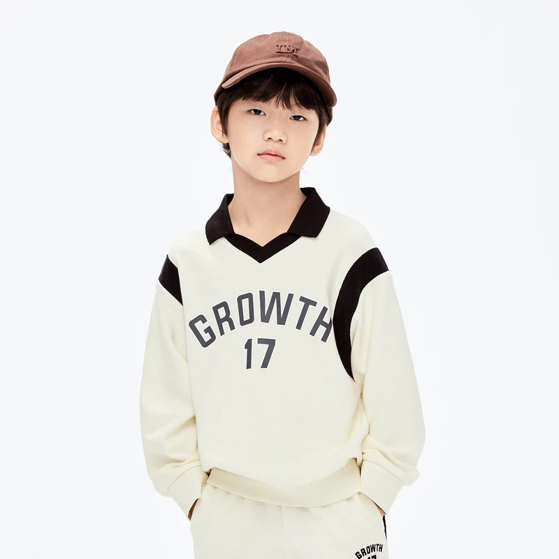 littlemoco童装24春新款男童polo领长袖撞色休闲卫衣#KBD1TOP002