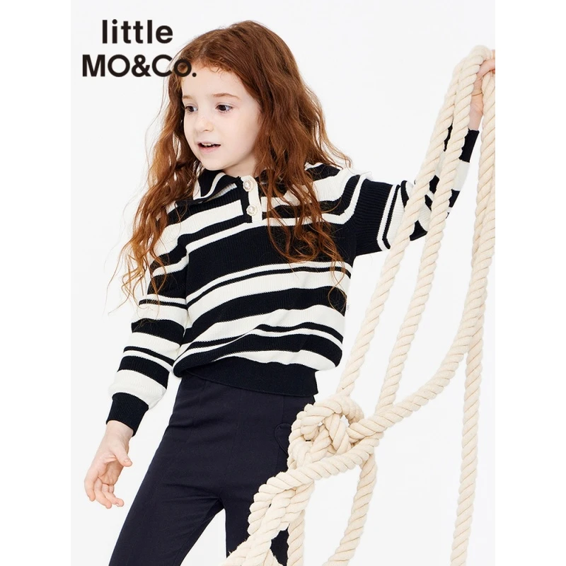 little moco童装春秋装新款女童条纹毛衣套头polo毛衫#KBB1SWT006