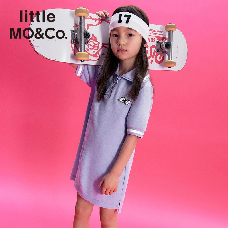 little moco童装夏装新款女童学院校服式短袖连衣裙#KBB2DRST08