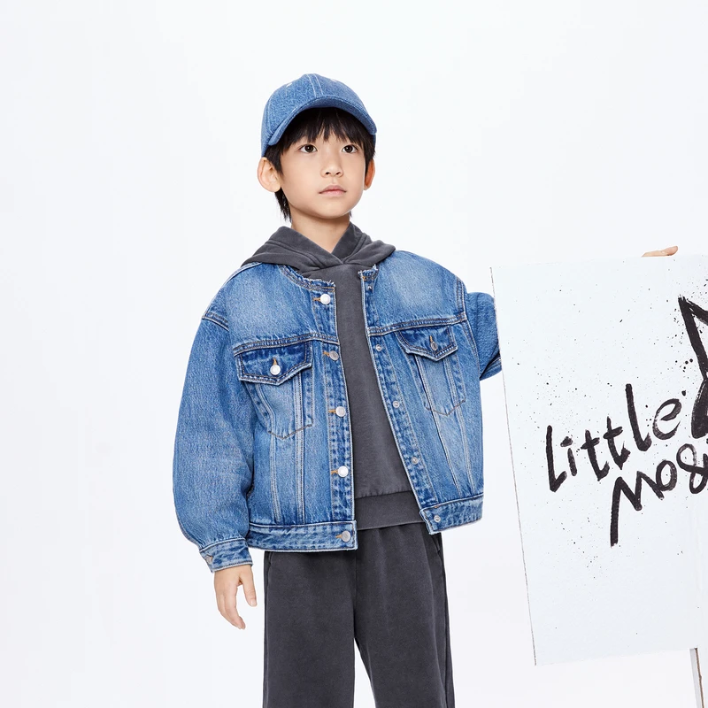littlemoco童装24春装新款男女童长袖牛仔夹克外套#KBD1JKT023