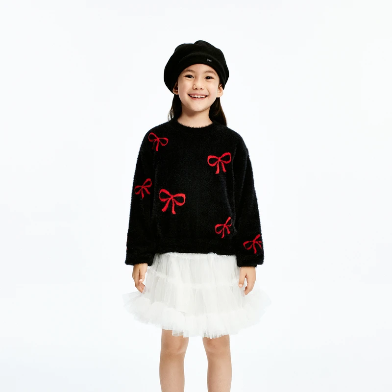 littlemoco童装24冬装新款女童羽毛纱毛绒长袖针织衫#KBD4SWTT07
