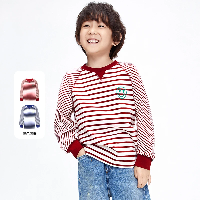 little moco童装22秋冬装新款男女童纯棉条纹长袖T恤#KBB4TEE005
