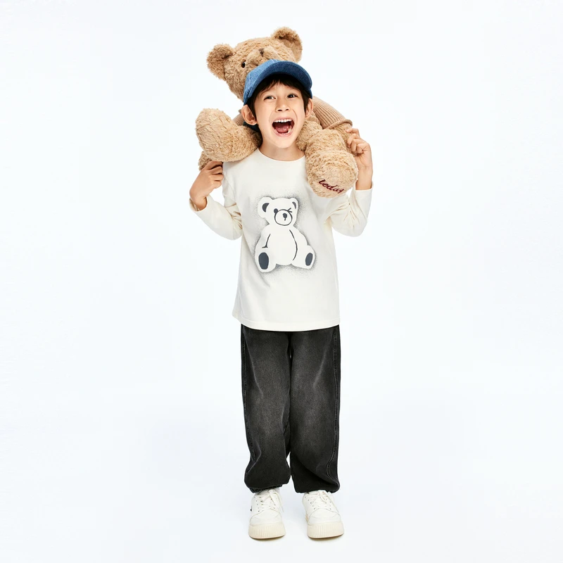 littlemoco童装春秋装新款男女童小熊圆领长袖T恤#KBD4TEE011