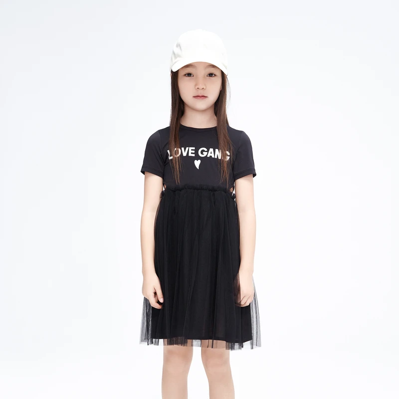 little moco童装23夏装新款女童短袖网纱蓬蓬连衣裙子#KBC2DRS040