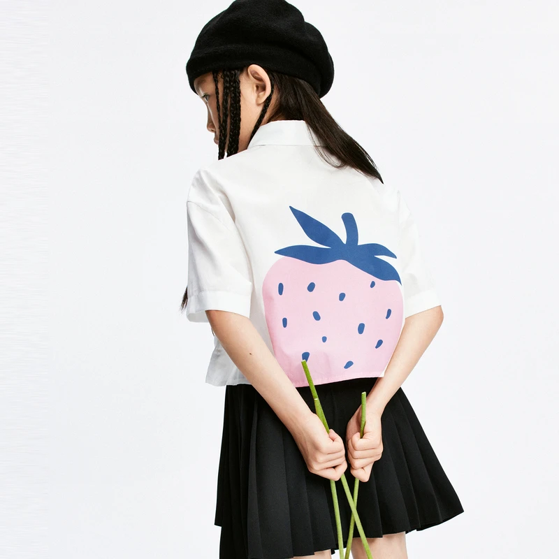 littlemoco童装24夏新款女童截短款短袖衬衫衬衣#KBD2SHT005