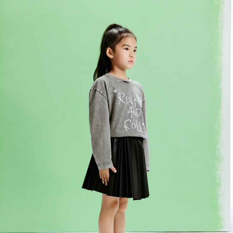 littlemoco童装24秋装新款男女童做旧宽松圆领T恤#KBD3TEE010