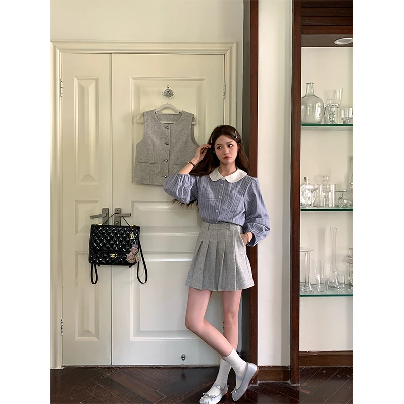 【五分糖】百搭灯笼袖衬衫叠穿长袖上衣女设计感