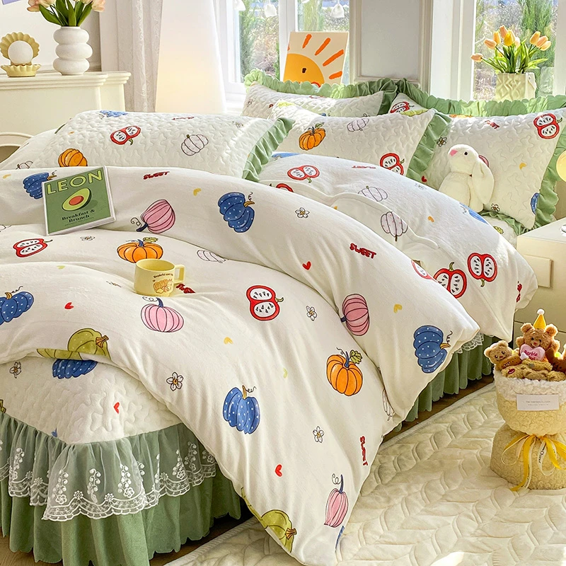 9-10斤牛奶绒加厚韩版单床盖单人加大床裙韩式绒套件公主风小清新