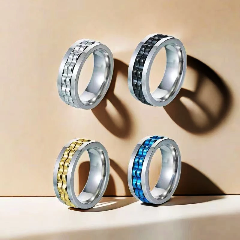 DGHUAYU 钛钢戒指 气质高级感男戒个性学生转动减压戒指不掉色ins