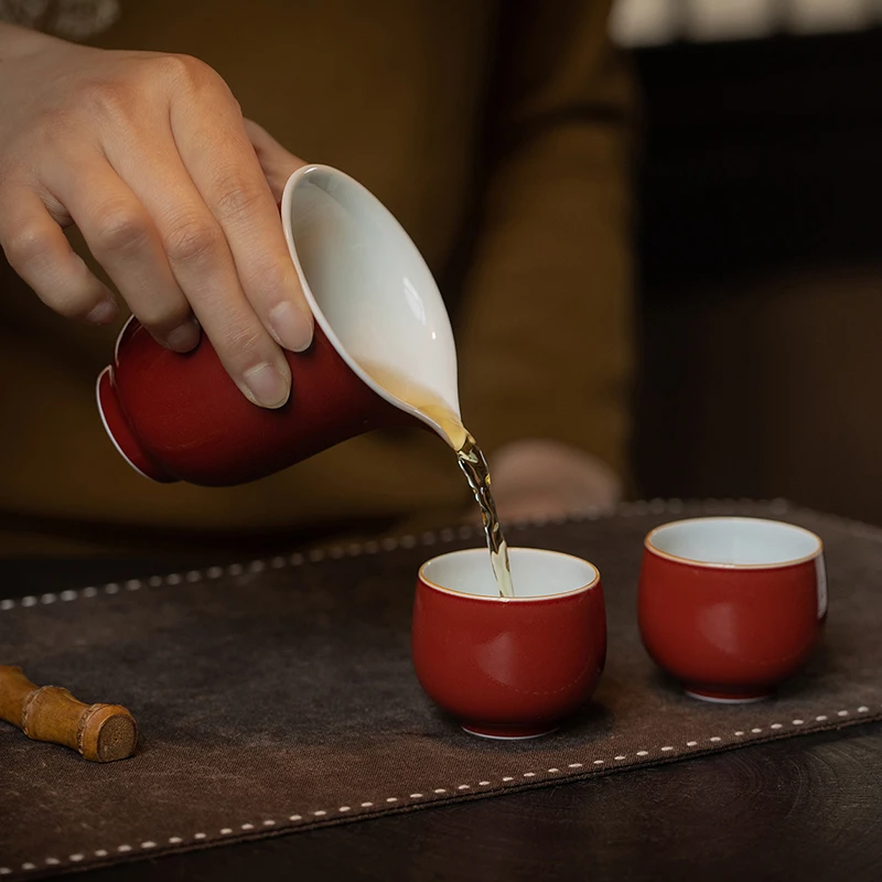 耕道堂-景德镇霁红茶器般若杯纯手工中式主人杯传统色釉礼盒装