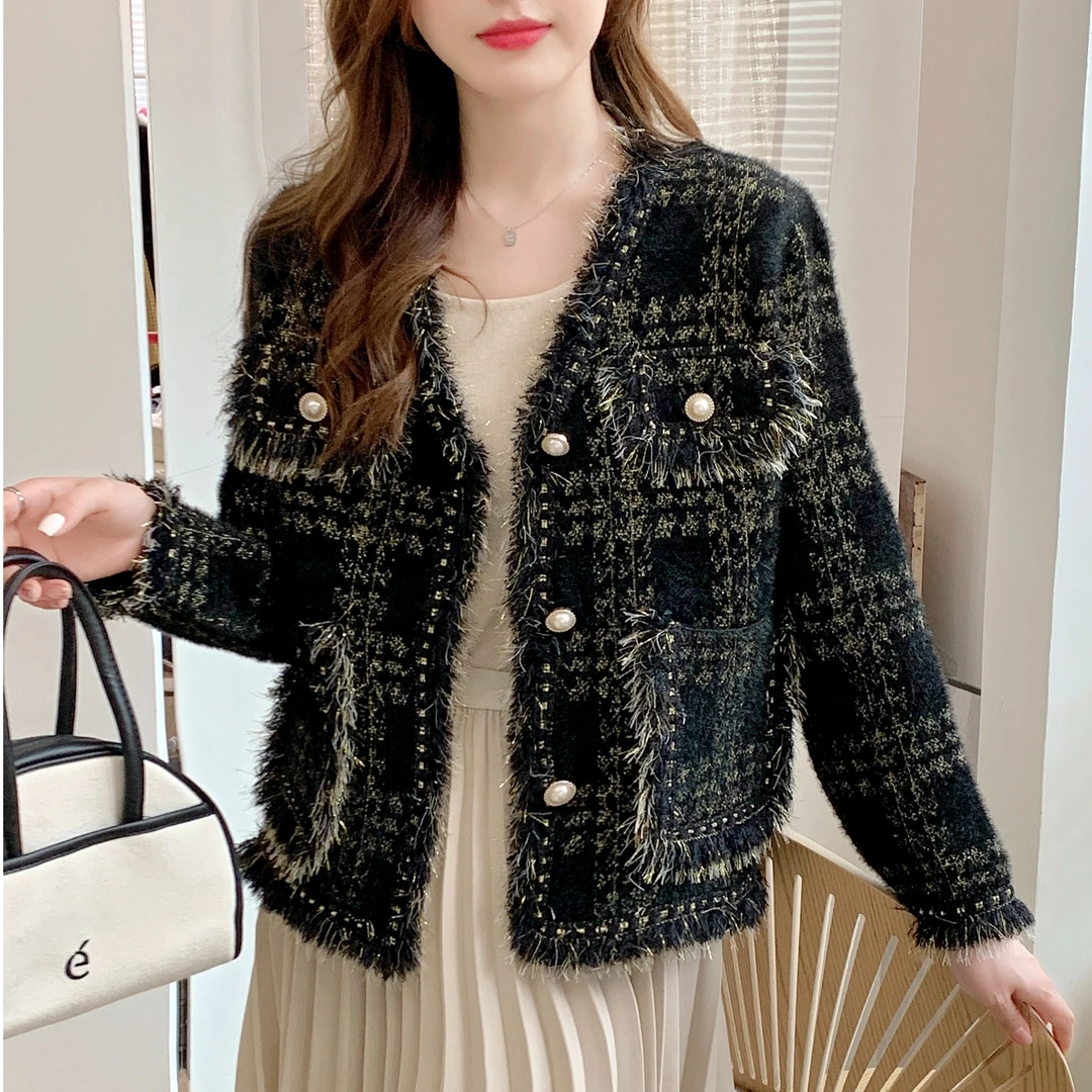 2171小香风时尚百搭双面绒外套韩版宽松外套开衫毛衣气质