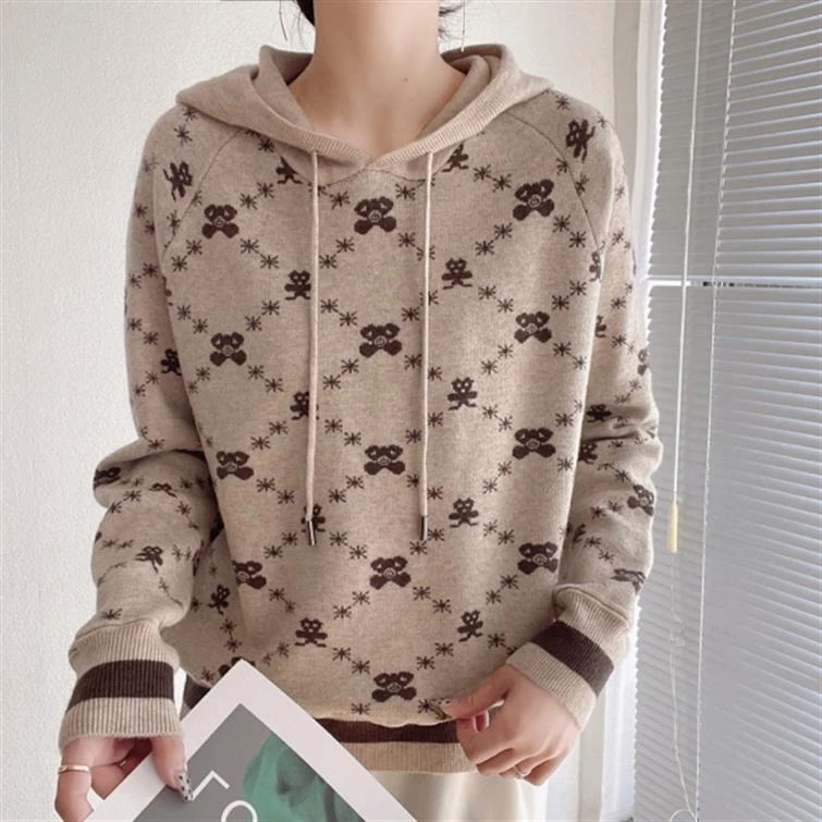 5007气质百搭毛衣针织连帽女新款外搭洋气小个子上衣针织纯色显瘦