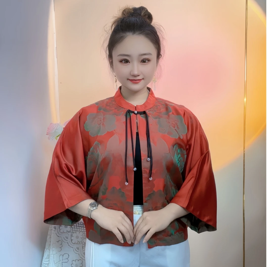 【羽裳】双面穿炫彩时尚休闲百搭气质中式设计师上衣女外套