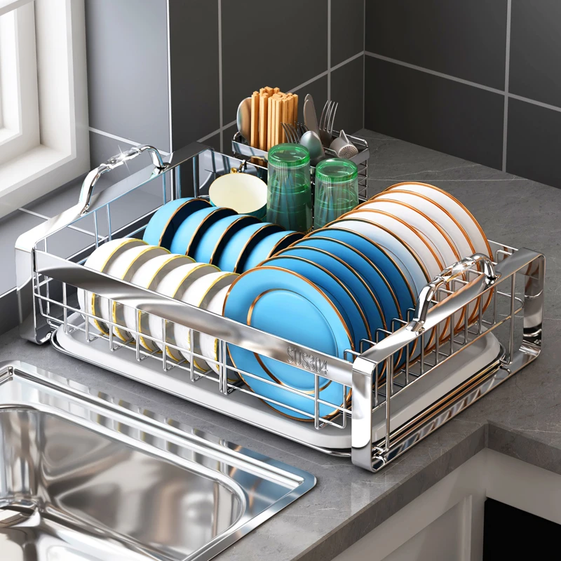 304不锈钢碗碟架厨房收纳置物架放碗盘筷子家用多功能碗盘收纳架