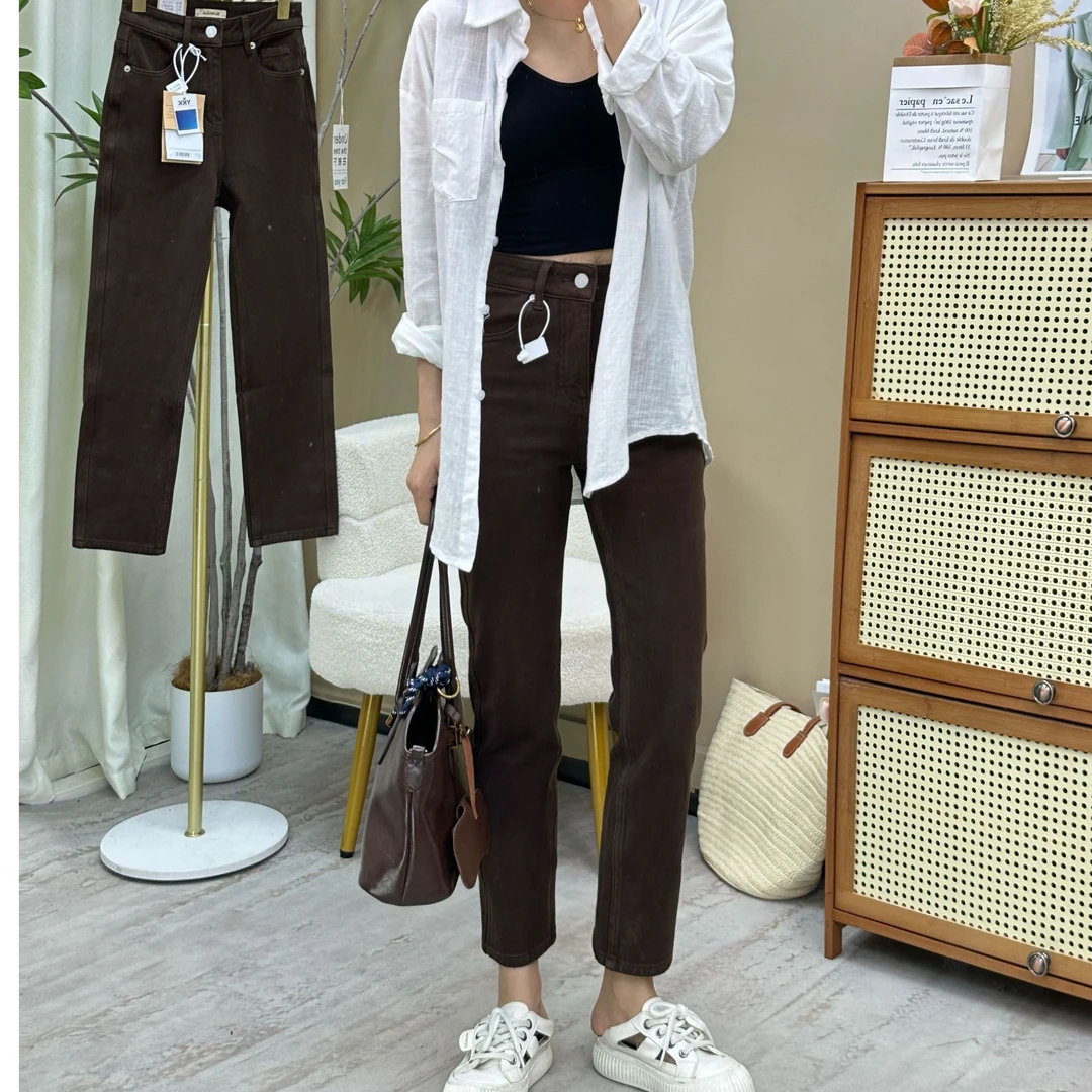 24秋冬款显瘦弹力高腰时尚百搭小个子美拉德九分烟管裤牛仔裤