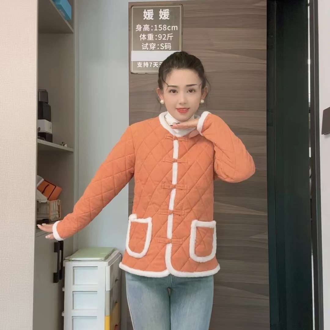 新品小香风仿兔毛网红花棉袄