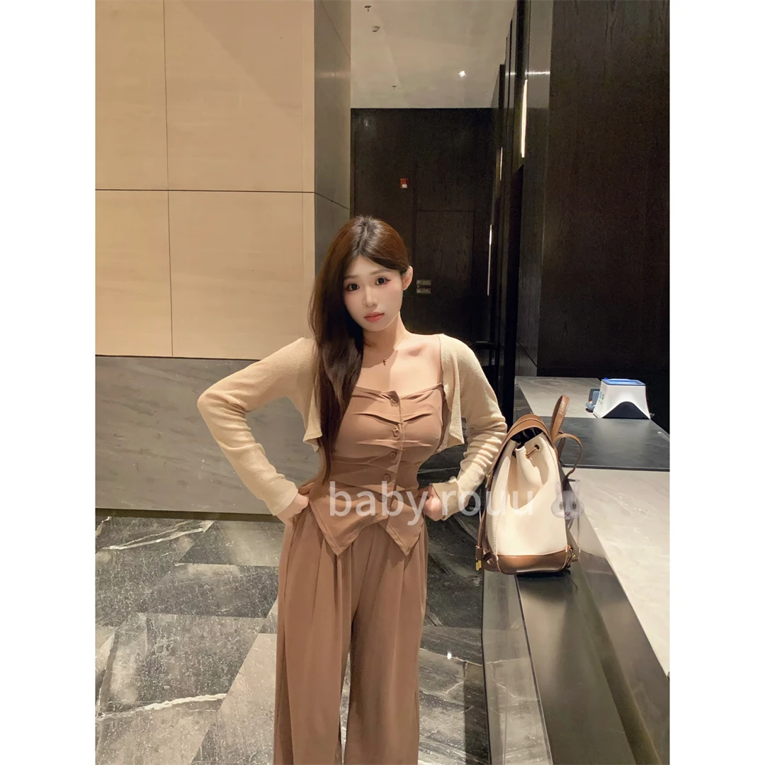 baby rouuXD怡990489【时髦尖子生】气质吊带套装高腰直筒阔腿长裤