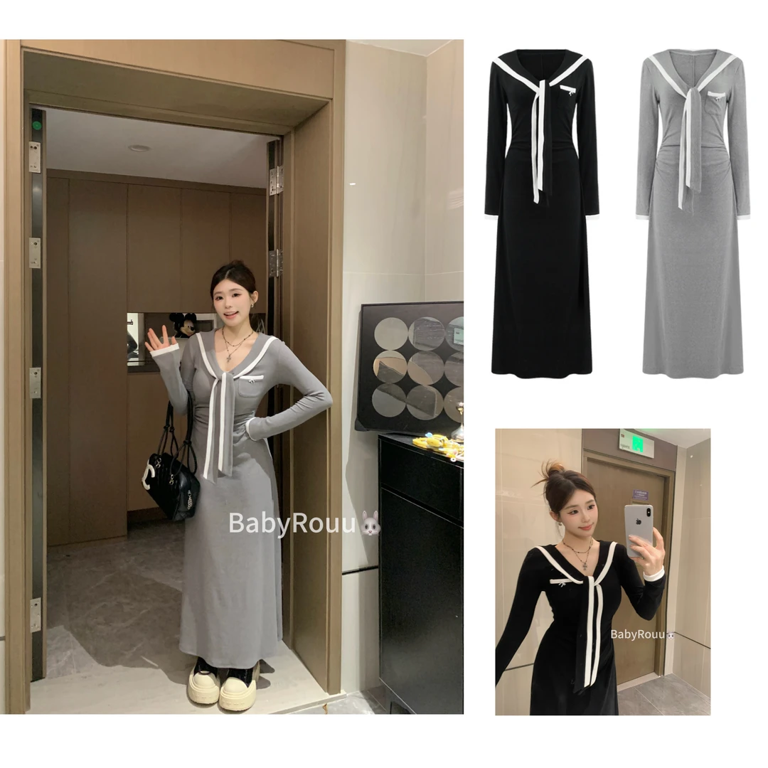 baby rouu【现货】【学院天菜】温与柔气质学院复古假两件披肩连衣裙