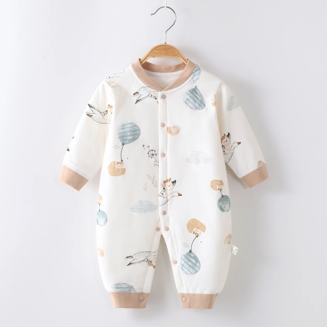 婴儿夹棉薄棉连体衣宝宝秋冬季新生儿保暖衣服纯棉外出棉服爬爬服