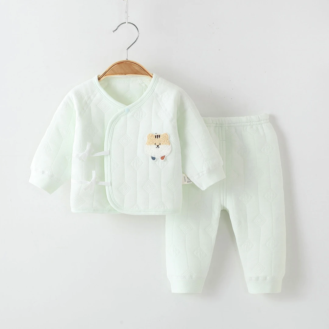 新生儿衣服三层保暖内衣夹棉春秋冬季宝宝和尚服婴儿纯棉两件套